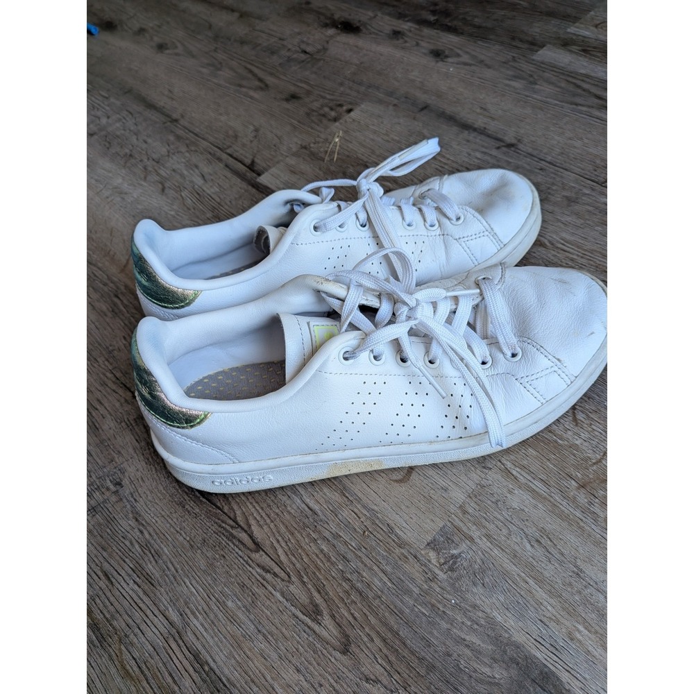 Adidas Advantage Sneakers Womens 8 White Iridescent Green Leather Low Top